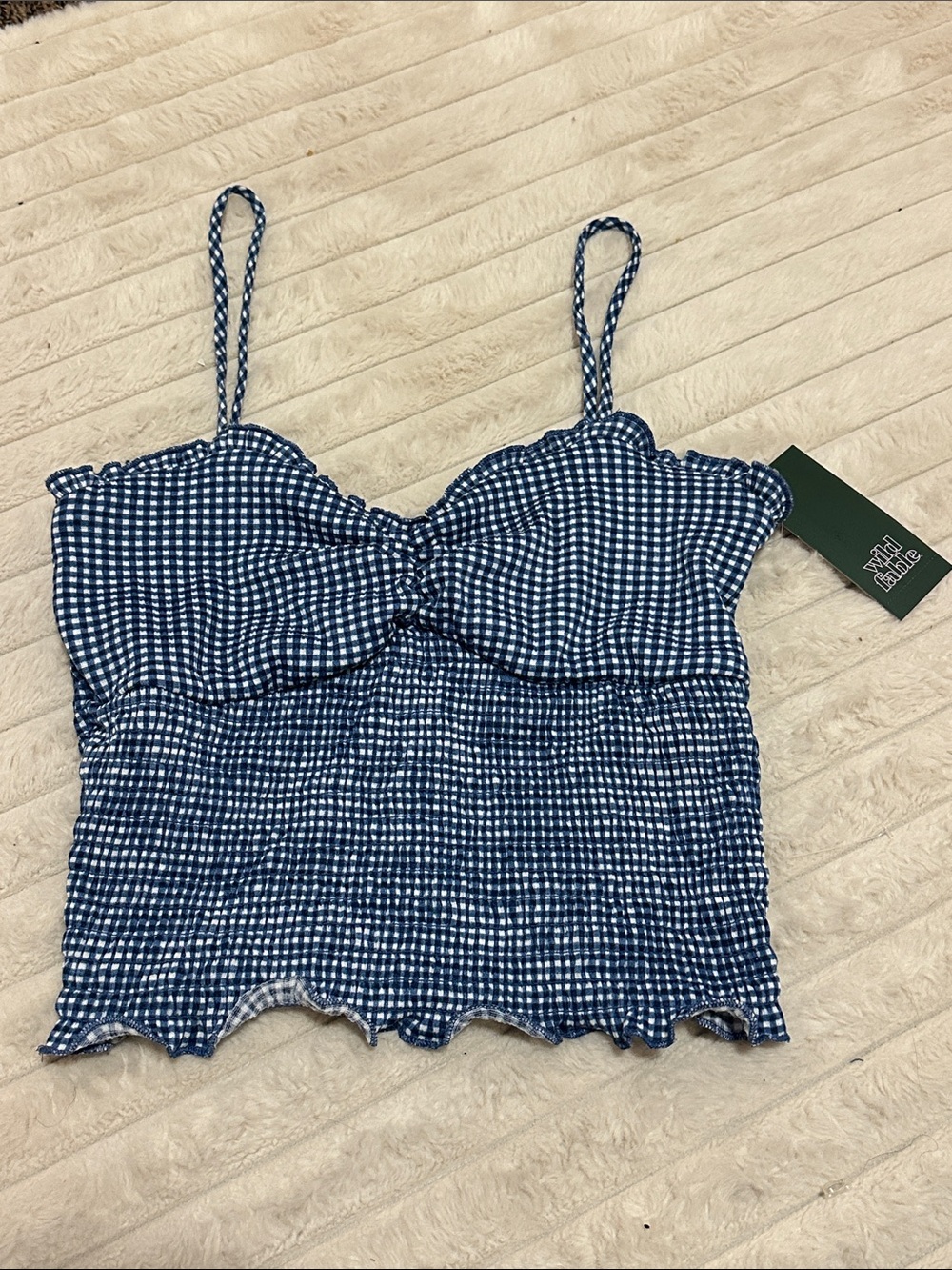 Blue Gingham Smocked Cami Top